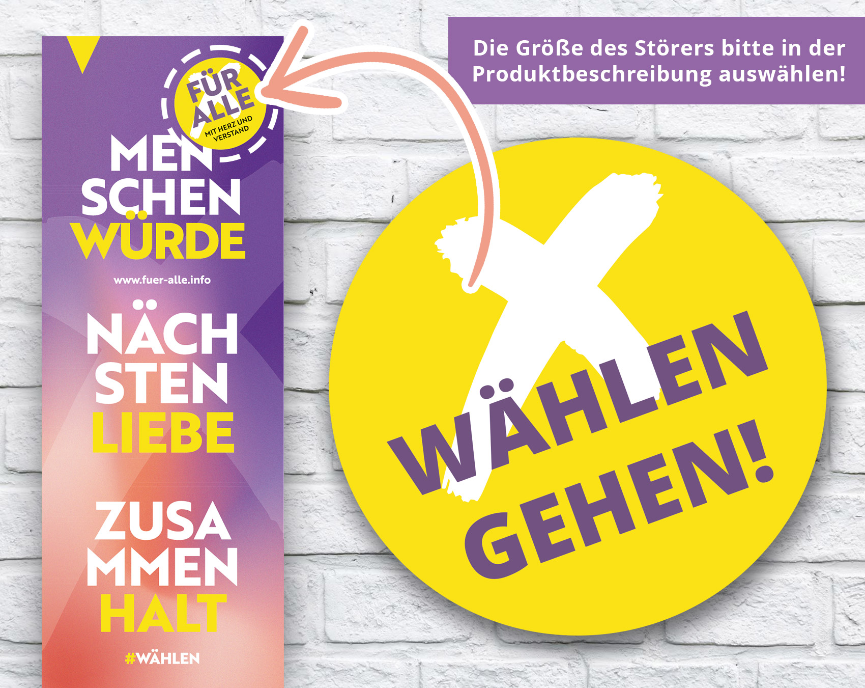 Aufkleber/ Störer  "Wählen gehen" zur Kampagne "Demokratie stärken" Kopie Kopie