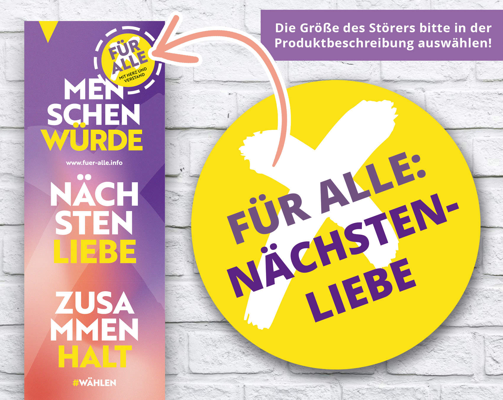 Aufkleber/ Störer  "Für Alle: Nächstenliebe" zur Kampagne "Demokratie stärken" Kopie