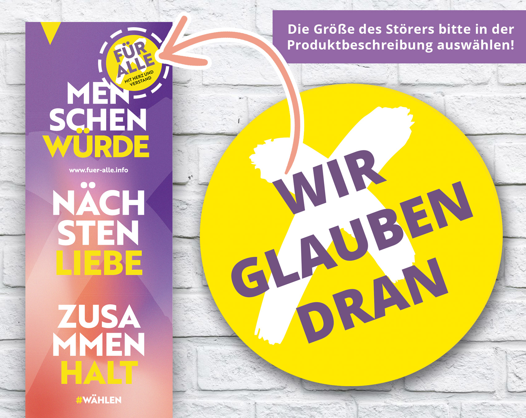 Aufkleber/ Störer  "Wir glauben dran" zur Kampagne "Demokratie stärken" Kopie Kopie