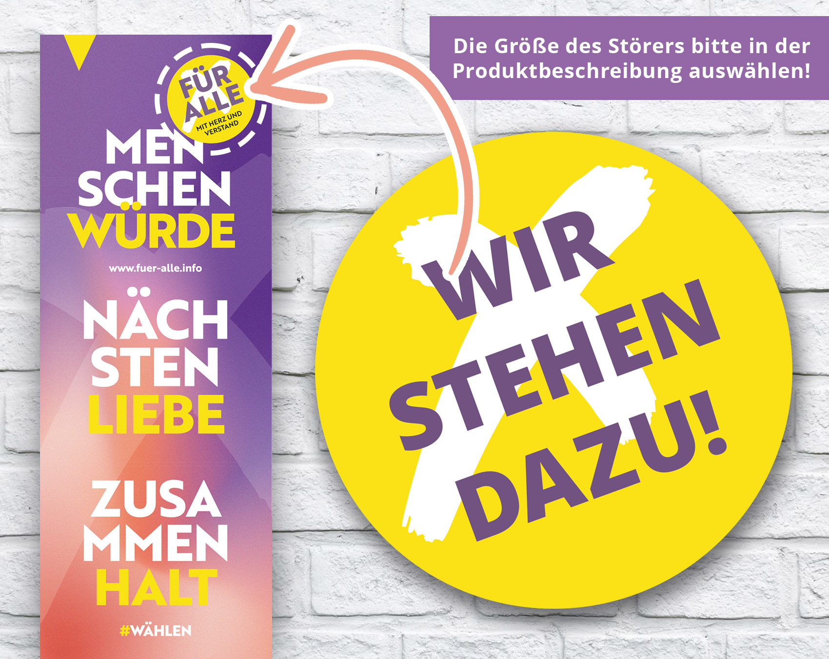 Aufkleber/ Störer  "Wir stehen dazu" zur Kampagne "Demokratie stärken"