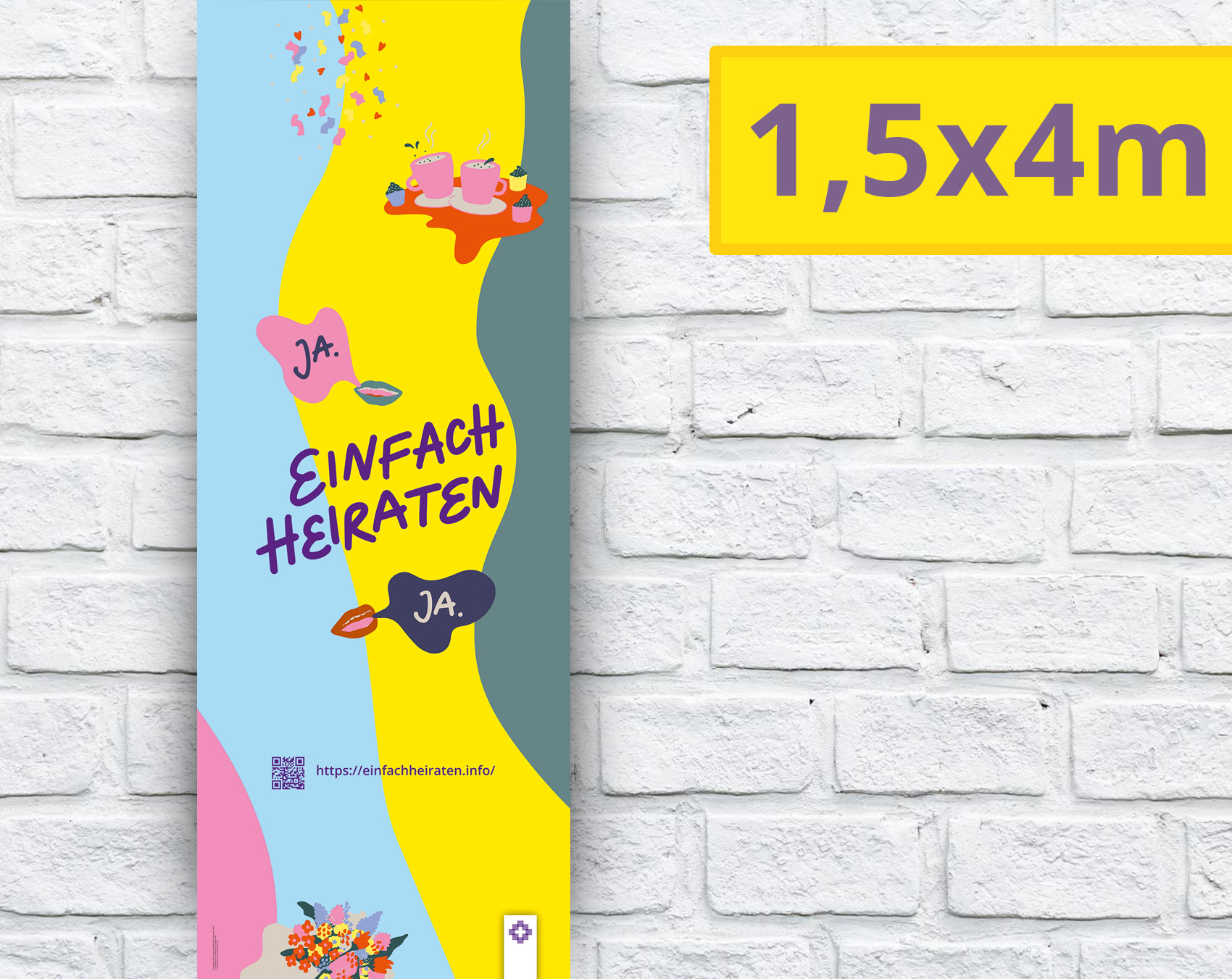 1,5 x 4m Banner "einfach heiraten"